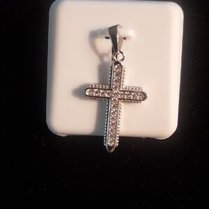 Sterling Silver Cross Pendant with Moissanite -